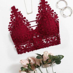 Red Casual Womens Guipure Lace Longline Bralette